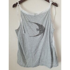 hoss Intropia Women's Gray White Contrast Beaded Fish Sleeveless Tie Strap Top M